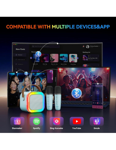 Karaoke Portátil LFS con 2 Micrófonos y Bluetooth Azul