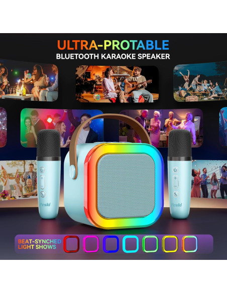 Karaoke Portátil LFS con 2 Micrófonos y Bluetooth Azul