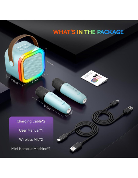 Karaoke Portátil LFS con 2 Micrófonos y Bluetooth Azul