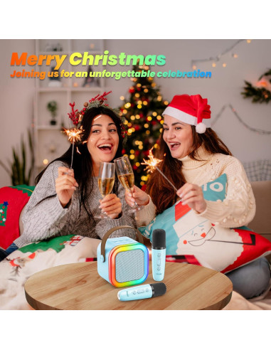 Karaoke Portátil LFS con 2 Micrófonos y Bluetooth Azul