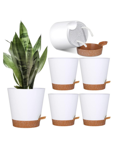 Paquete de 5 Macetas Autorriego Mckanti 15 cm Blancas