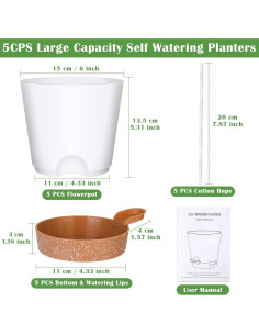 Paquete de 5 Macetas Autorriego Mckanti 15 cm Blancas 2