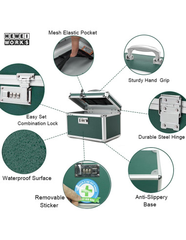 Caja de Medicamentos HEWEI WORKS Verde Cerradura 25.9x17.3 cm