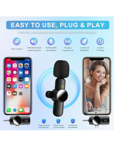 Micrófono Lavalier Inalámbrico vvituaC K16-v 3 en 1 USB-C