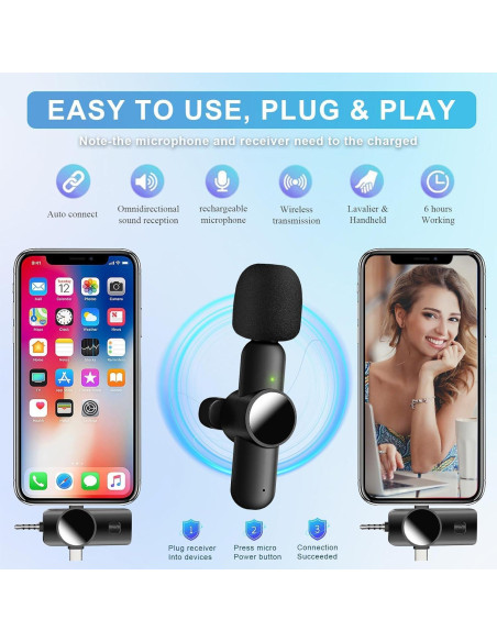 Micrófono Lavalier Inalámbrico vvituaC K16-v 3 en 1 USB-C