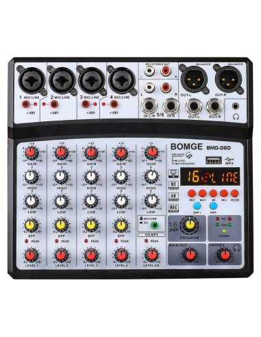 BOMGE Consola de Mezcla 6 Canales Bluetooth USB 48V