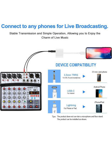 BOMGE Consola de Mezcla 6 Canales Bluetooth USB 48V
