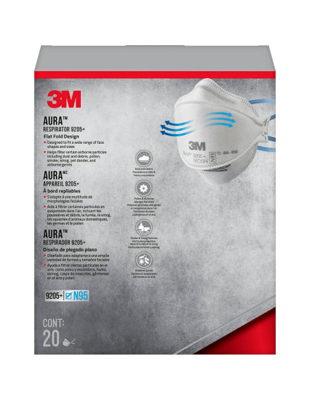 Respirador Particulado N95 3M Aura 9205+ Plegable 20 Unidades