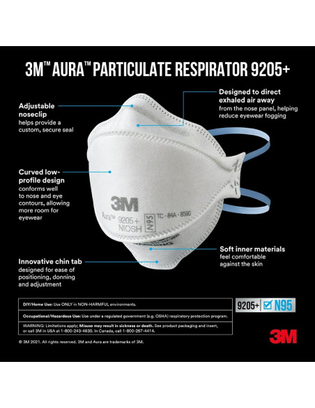 Respirador Particulado N95 3M Aura 9205+ Plegable 20 Unidades