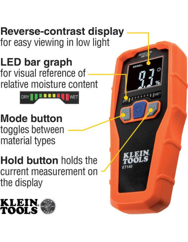 Klein Tools ET140 Medidor de Humedad Sin Punzón 1,91 cm