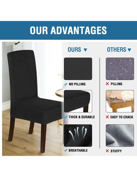 Fundas de Silla de Comedor H.VERSAILTEX Terciopelo Negro