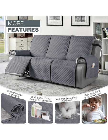 Funda Antideslizante para Sofá Reclinable TAOCOCO 3 Plazas Gris