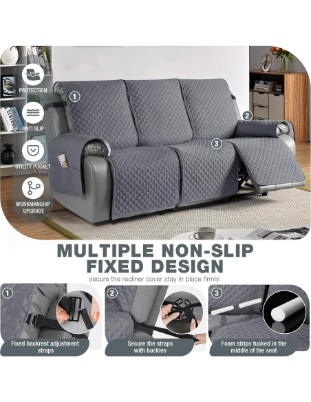 Funda Antideslizante para Sofá Reclinable TAOCOCO 3 Plazas Gris