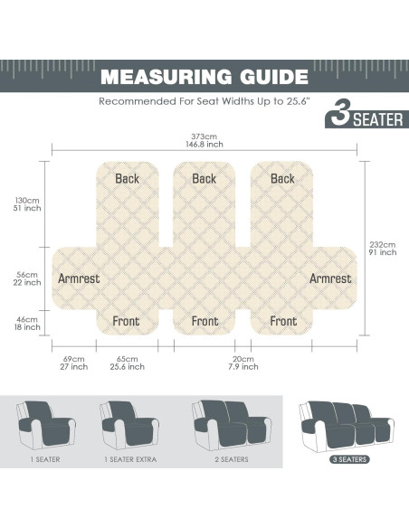 Funda Antideslizante para Sofá Reclinable TAOCOCO 3 Plazas Gris