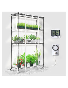 Invernadero Mini Barrina con Luz LED y Estante Metálico 4 Niveles