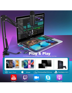 Micrófono Gaming USB ZealSound K66 con Brazo Soporte Negro 2