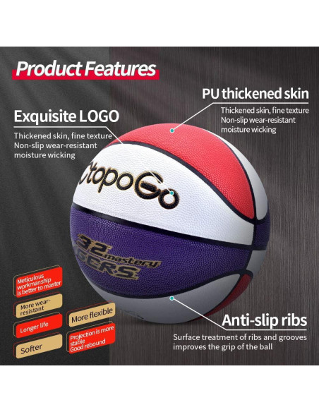 Balón de Baloncesto CtopoGo Tamaño 7 PU para Interior/Exterior Balón de Baloncesto CtopoGo Tamaño 7 PU para Interior/Exterior