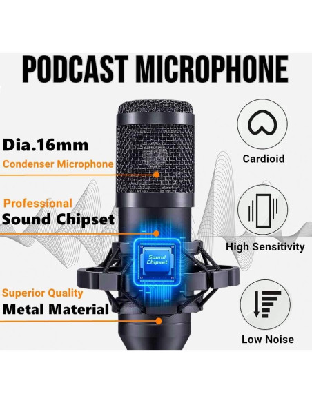 Paquete de Podcast Profesional CofeLife V8S con Micrófono BM800
