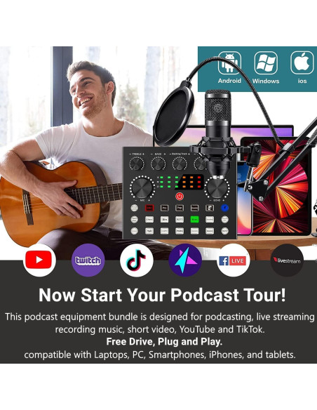 Paquete de Podcast Profesional CofeLife V8S con Micrófono BM800