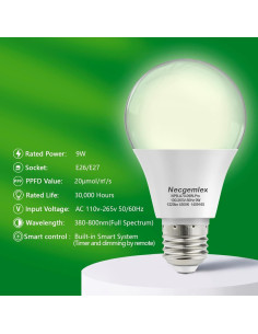 Bombillas LED Cultivo Necgemlex 9W Espectro Completo 4500K 2