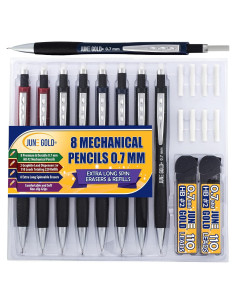 Paquete de 8 lápices mecánicos June Gold 0.7 mm con recargas