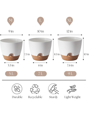 Juego de 3 Macetas Autorriego TYMENSH 30,48/25,4/22,86 cm