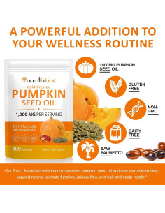 300 Cápsulas Aceite de Semilla de Calabaza 2 en 1 con Saw Palmetto 2