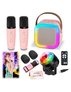 Karaoke Infantil DEABOLAR Rosa con 2 Micrófonos y Luz
