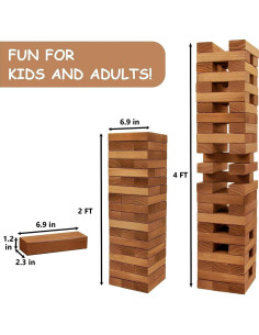 Juego de Torre de Caída Gigante Juegoal 54 Piezas Madera 61 cm 2