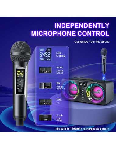 Karaoke Portátil MusyVocay NT001 con 2 Micrófonos y LED