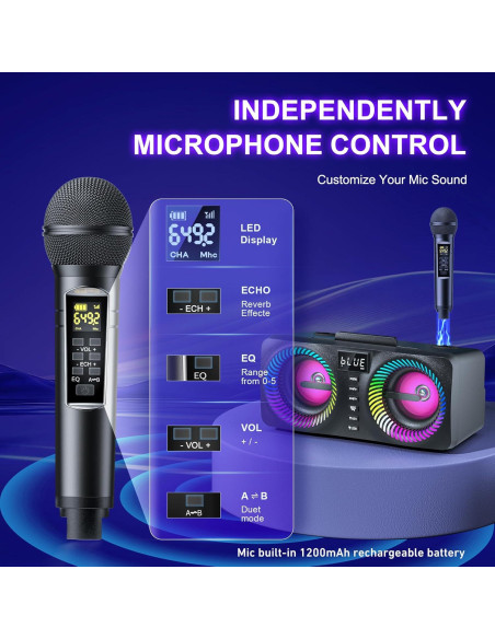 Karaoke Portátil MusyVocay NT001 con 2 Micrófonos y LED