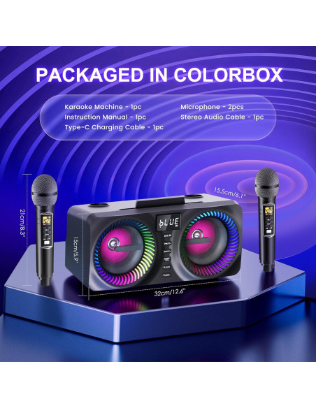 Karaoke Portátil MusyVocay NT001 con 2 Micrófonos y LED