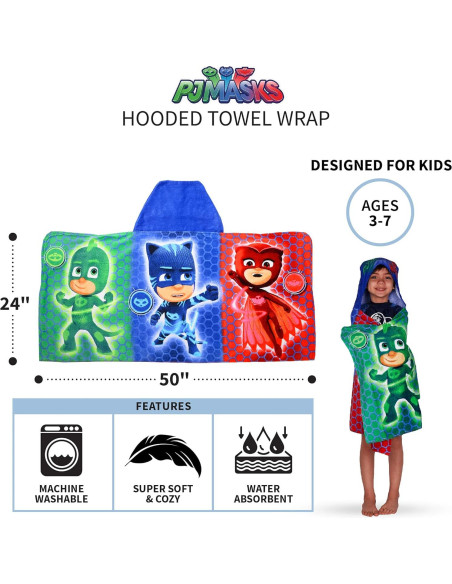 Toalla con capucha PJ Masks de algodón 61x127 cm Franco