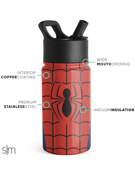 Botella de Agua Simple Modern Spiderman 414ml con Pajita