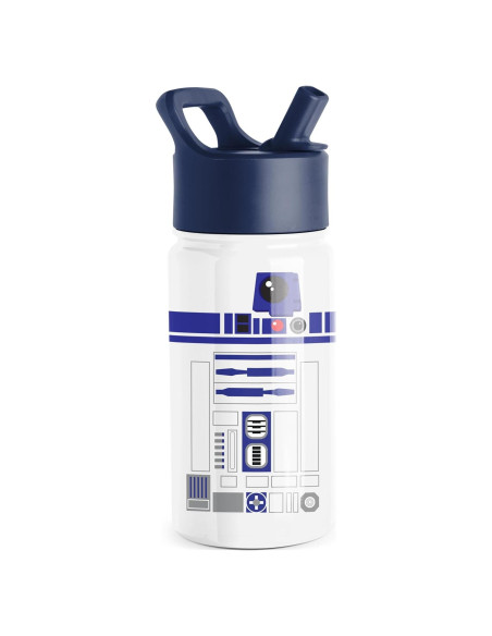 Botella de Agua Simple Modern R2D2 414ml con Tapa de Popote