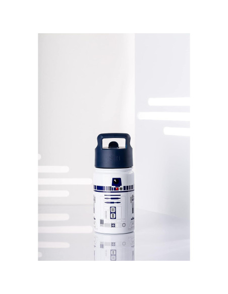Botella de Agua Simple Modern R2D2 414ml con Tapa de Popote