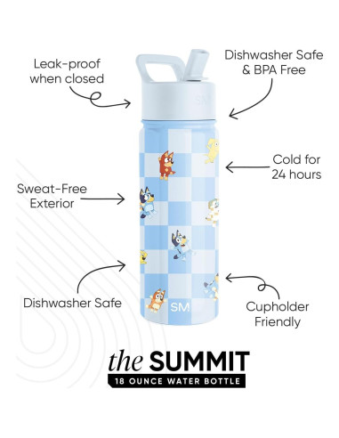 Botella de Agua Aislada Simple Modern 530ml Tapa Popote