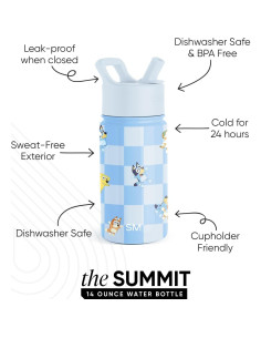 Botella de Agua Aislada Simple Modern 400ml Bluey Checkmate 2