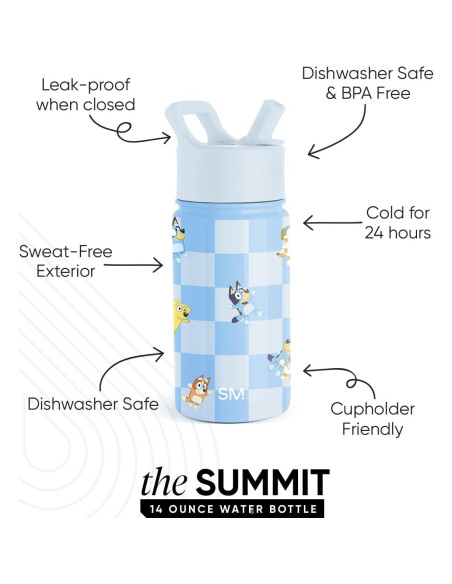 Botella de Agua Aislada Simple Modern 400ml Bluey Checkmate