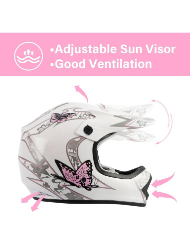 Casco XFMT DOT Motocross Niños Mariposa Rosa XL