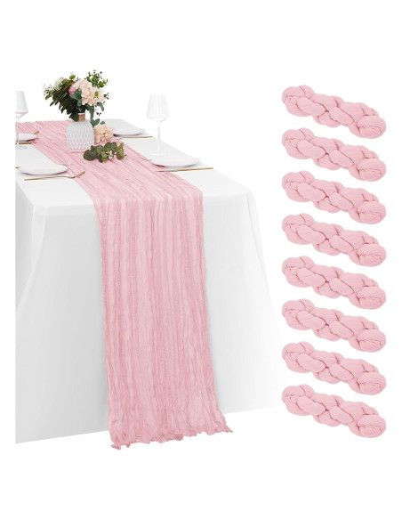 Paquete de 8 Caminos de Mesa de Gasa Rosa Claro 50.8x304.8 cm