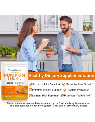 300 Cápsulas Aceite de Semilla de Calabaza 2 en 1 con Saw Palmetto