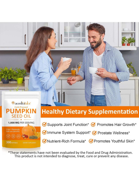 300 Cápsulas Aceite de Semilla de Calabaza 2 en 1 con Saw Palmetto