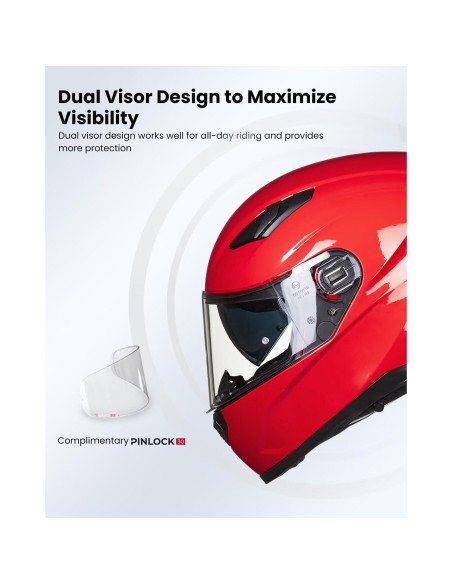 Casco de Moto ILM Full Face Modelo 129 Rojo Antivaho