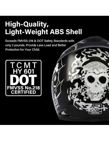 SLMOTO Casco Infantil Motocross Calavera Negra + Gafas + Guantes