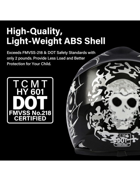 SLMOTO Casco Infantil Motocross Calavera Negra + Gafas + Guantes