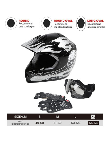 SLMOTO Casco Infantil Motocross Calavera Negra + Gafas + Guantes