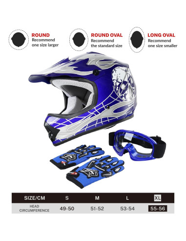 Casco Infantil SLMOTO X-Grande Calavera Azul + Gafas + Guantes