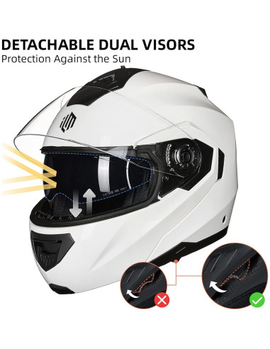 Casco de Moto ILM DP998 Modular Blanco Grande con Ventilación