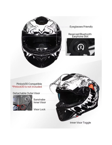 Casco Integral ILM 861A Doble Visera Grande Blanco